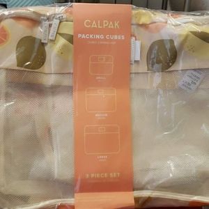 Calpak packing cubes in a citrus fruit design, 3 in the pack